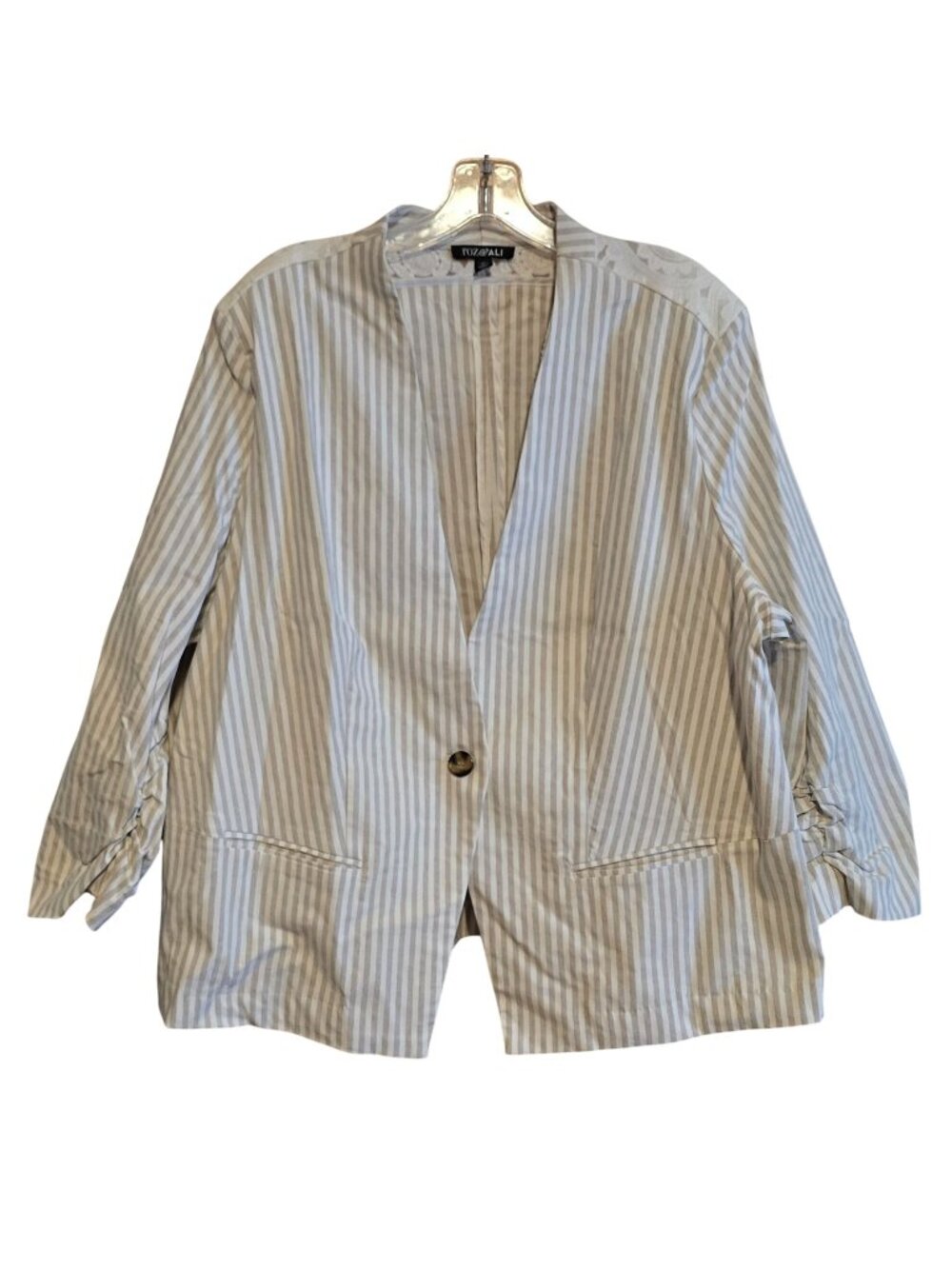 Striped Button Front Blazer Cream Lace Detail grannycore cottagecore church lady